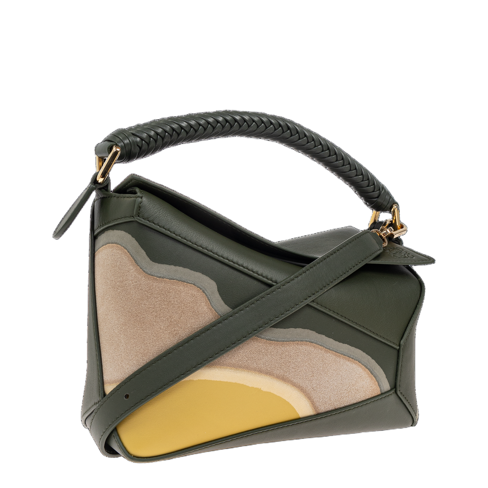 Small Puzzle Edge Hand Bag Leather Green - Image 4