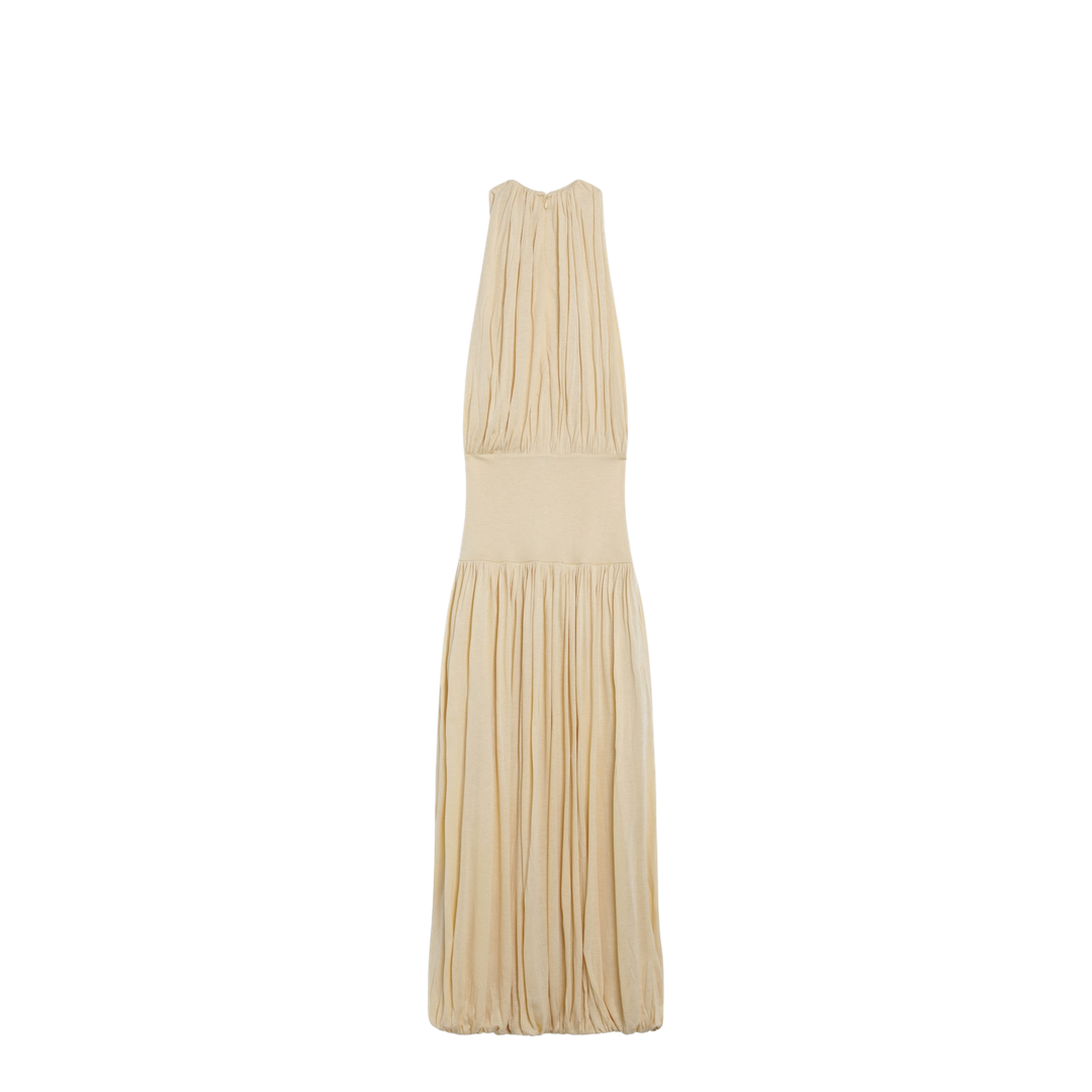 Sleeveless Ruched Midi Dress in Yellow Viscose - Image 2
