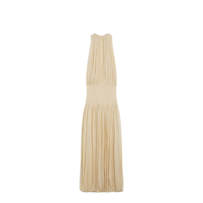 Sleeveless Ruched Midi Dress in Yellow Viscose - Image 2