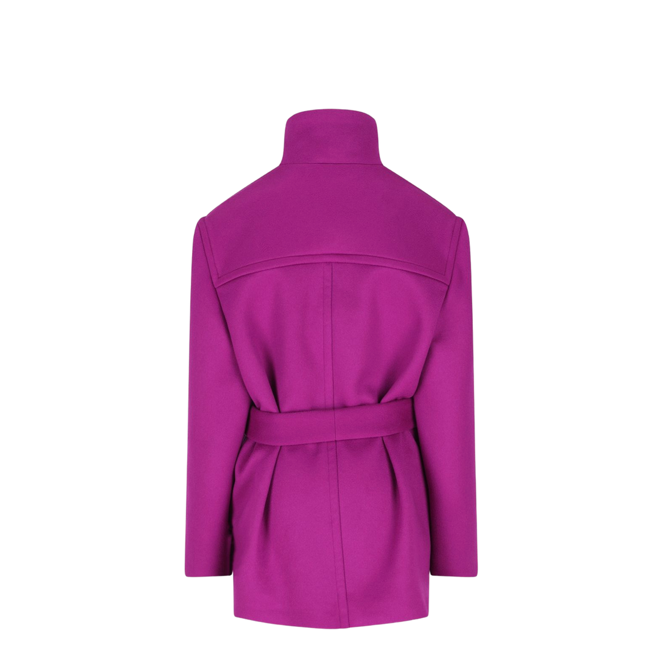 Boxy Belted Coat in Wool in Purple - Image 2
