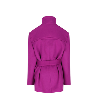 Boxy Belted Coat in Wool in Purple - Image 2