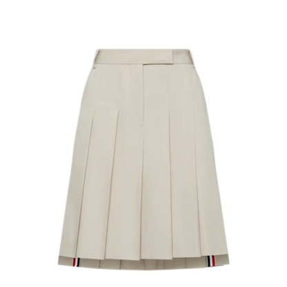Bermuda Length Front Fly Pleated Skirt with GG Details in Wrinkle Free Cotton Suiting - Image 1
