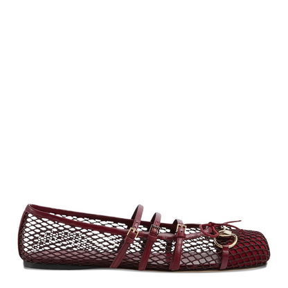 Horsebit Ballet Flat in Rosso Ancora Mesh - Image 1