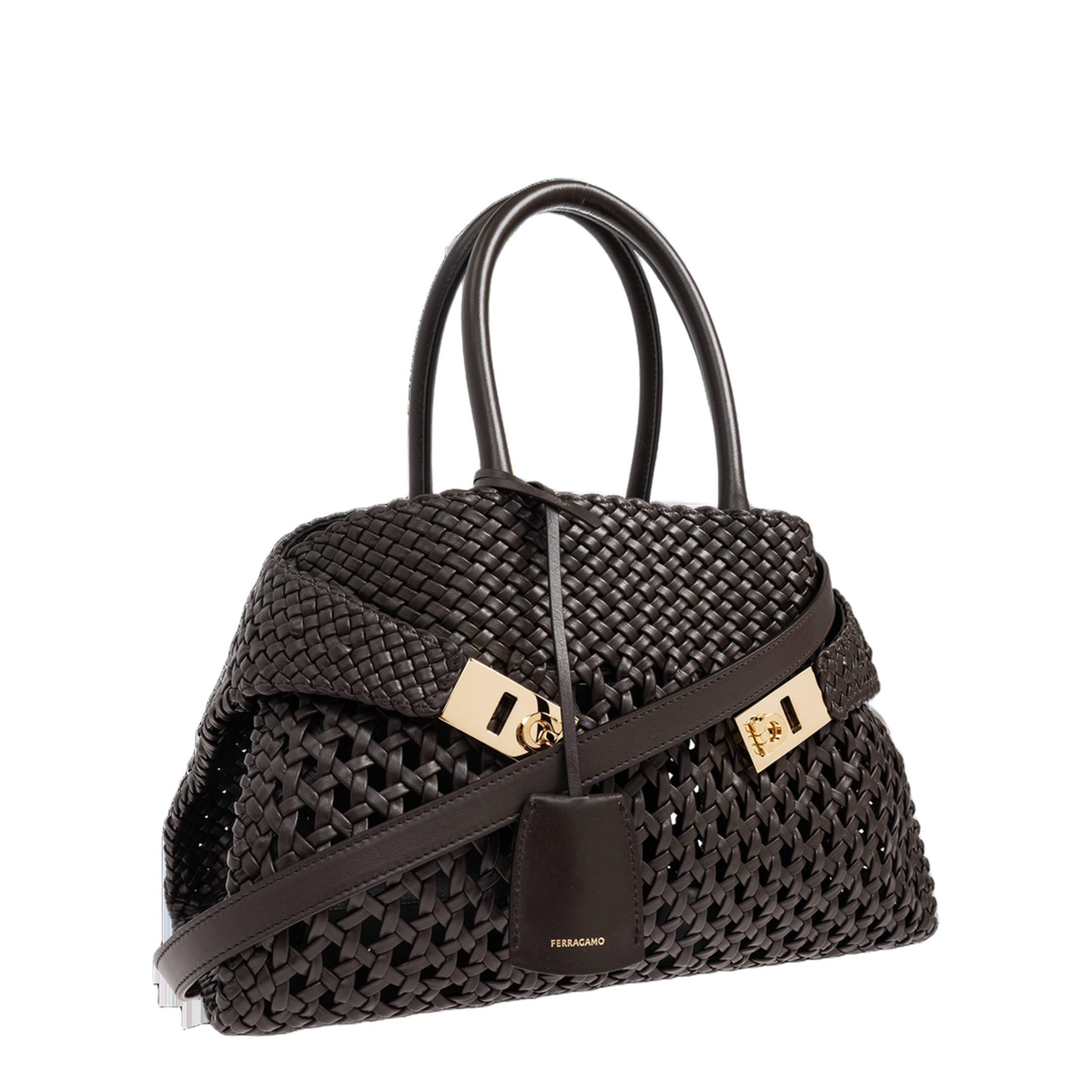 Hug Medium Woven Nappa Leather Handbag - Testa di Moro - Image 4