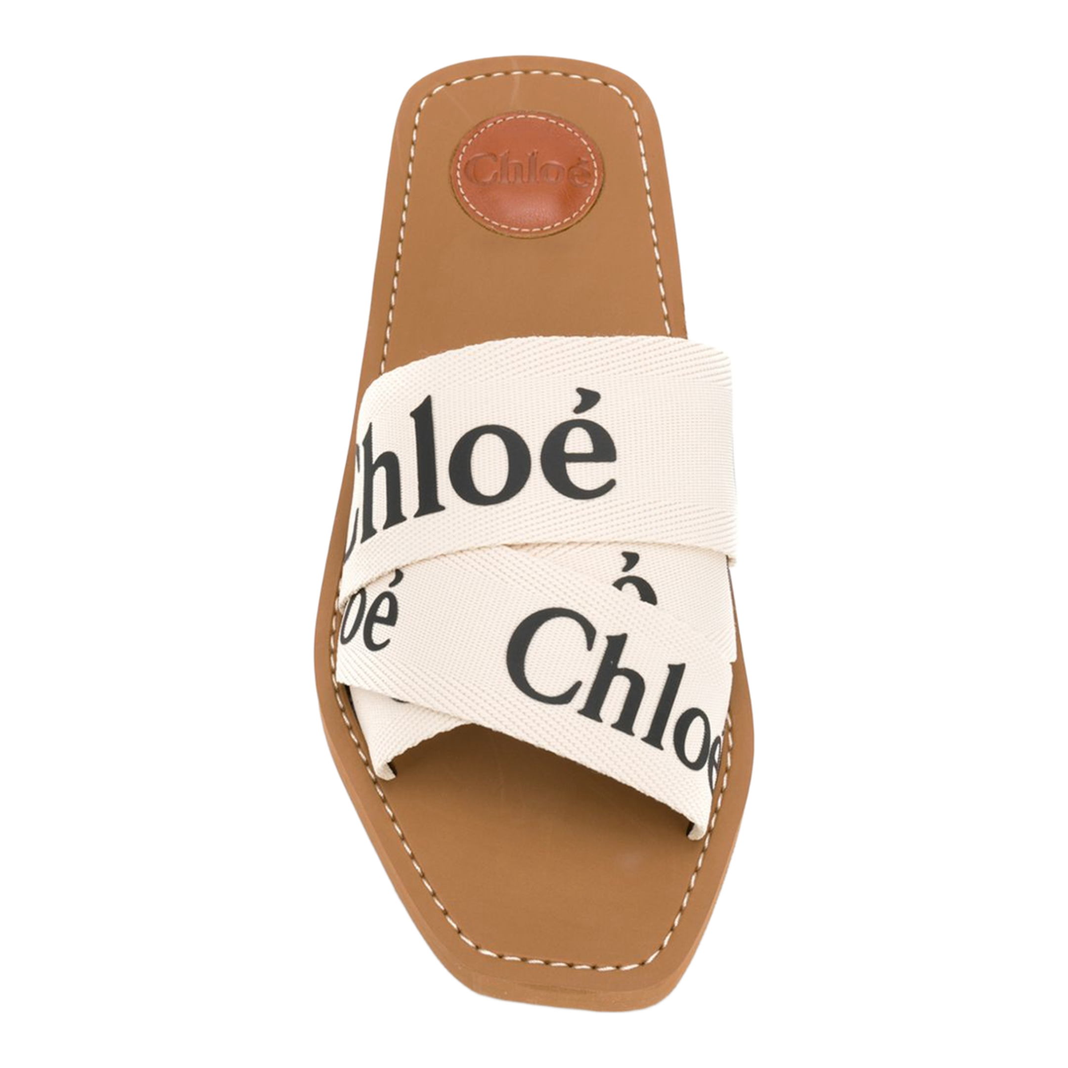 White Linen All-Over Logo Print Low Stacked Heel - Image 4