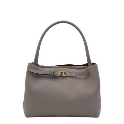 T Timeless Small Calf Leather Tote Bag - Beige Taupe - Image 2