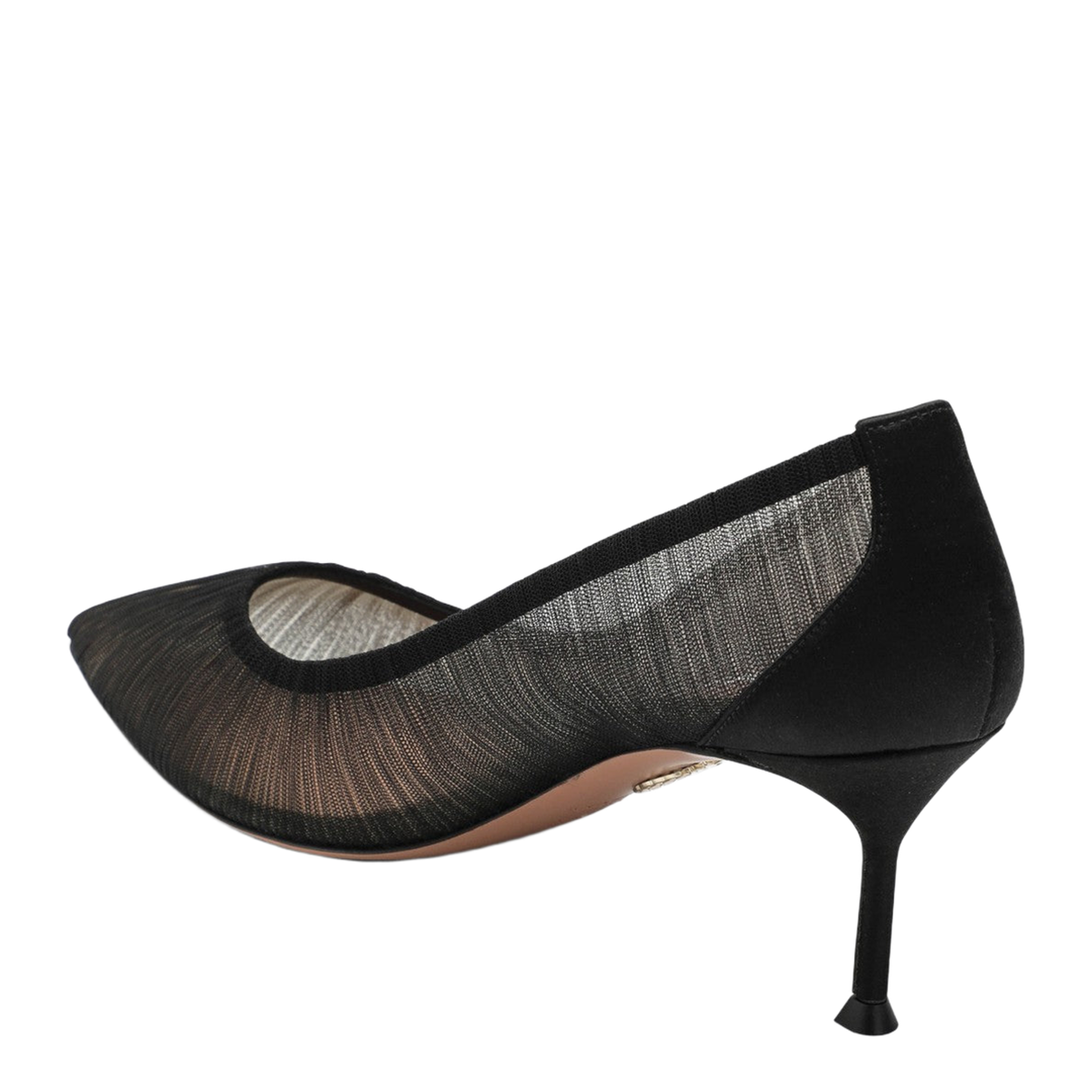 Voile Black Pumps in Satin and Mesh - Image 2
