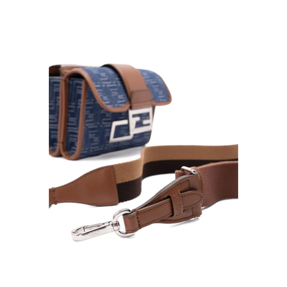 Denim-Effect FF Jacquard and Leather Double Baguette Bag - Image 6