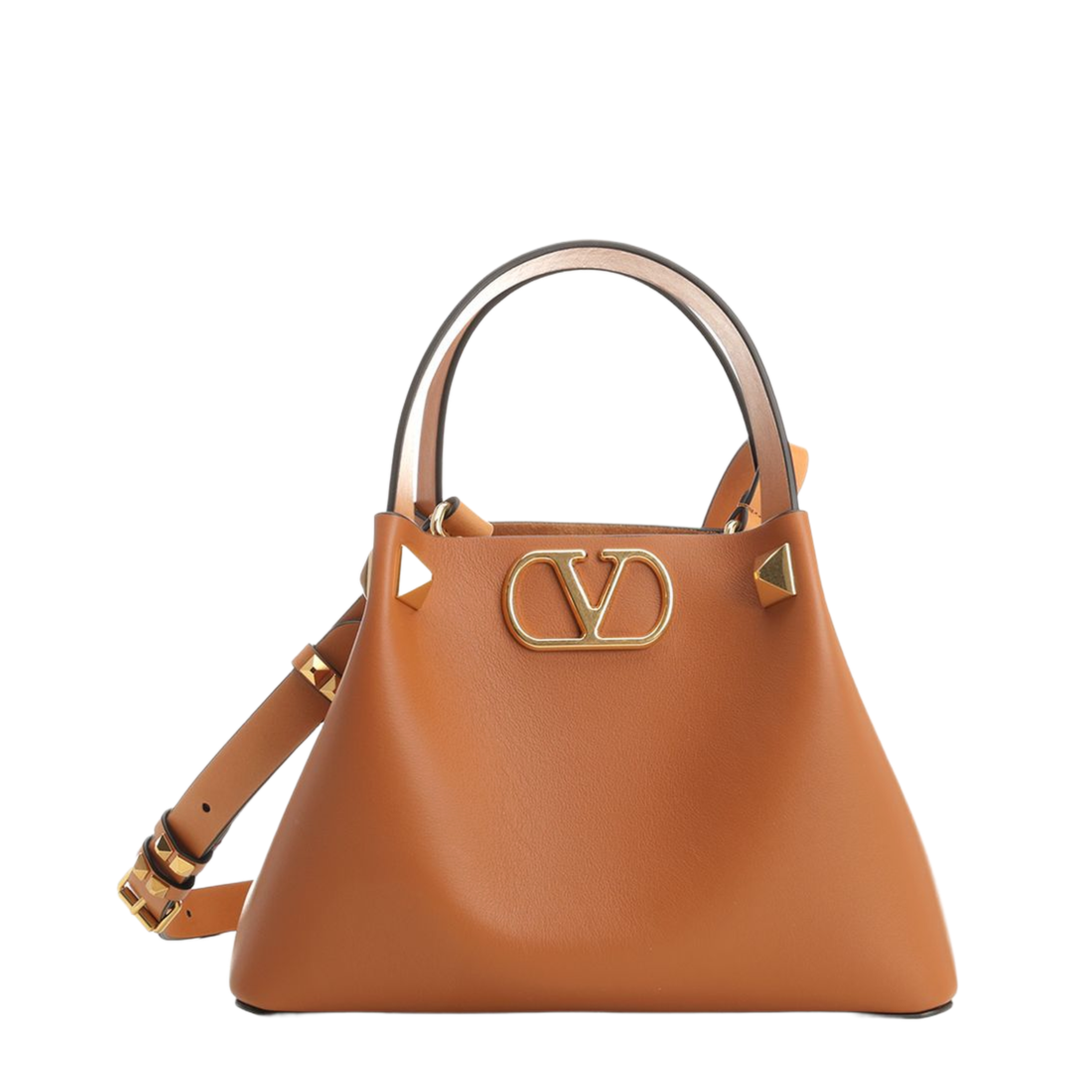 VLogo Small Leather Handbag - Brown - Image 1