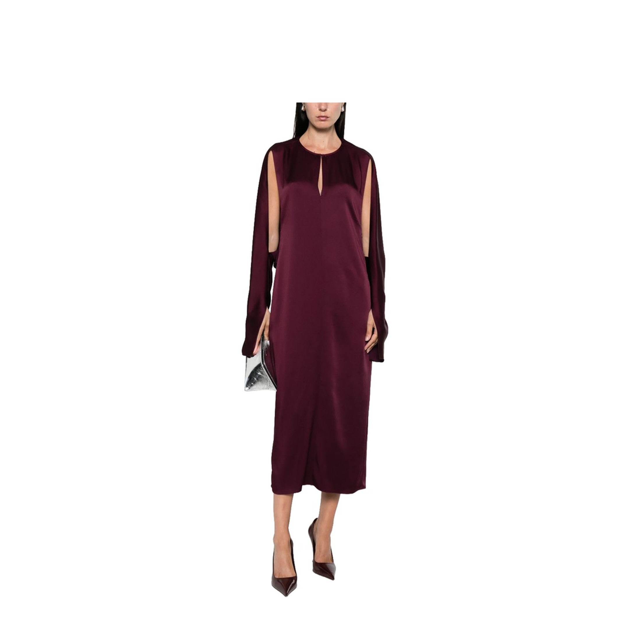 Midi Dress With Cape Sleeves - Red - Image 2