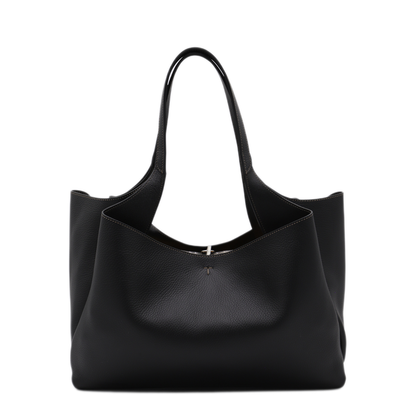 T Timeless Medium Hammered Leather Tote - Black - Image 6