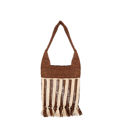 Praia Small Raffia Crossbody Bag - Natural/Brown Stripe - Image 2
