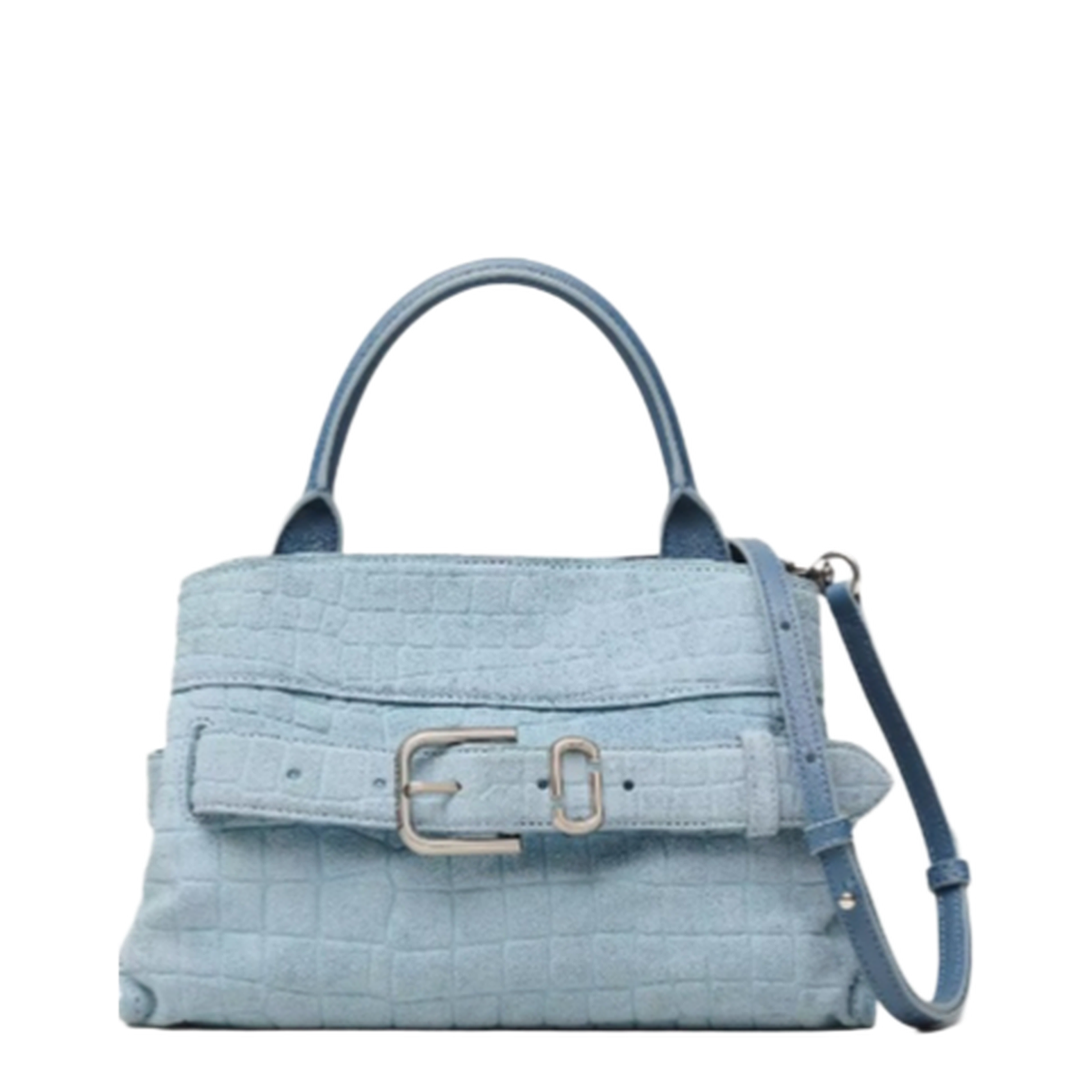Dakota Small Crocodile-Embossed Italian Suede Satchel - Blue Mist - Image 1