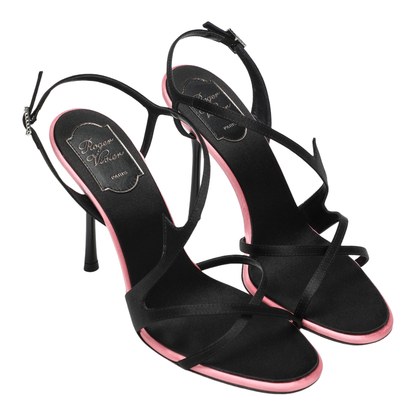 Black Satin Heeled Sandals - Image 2