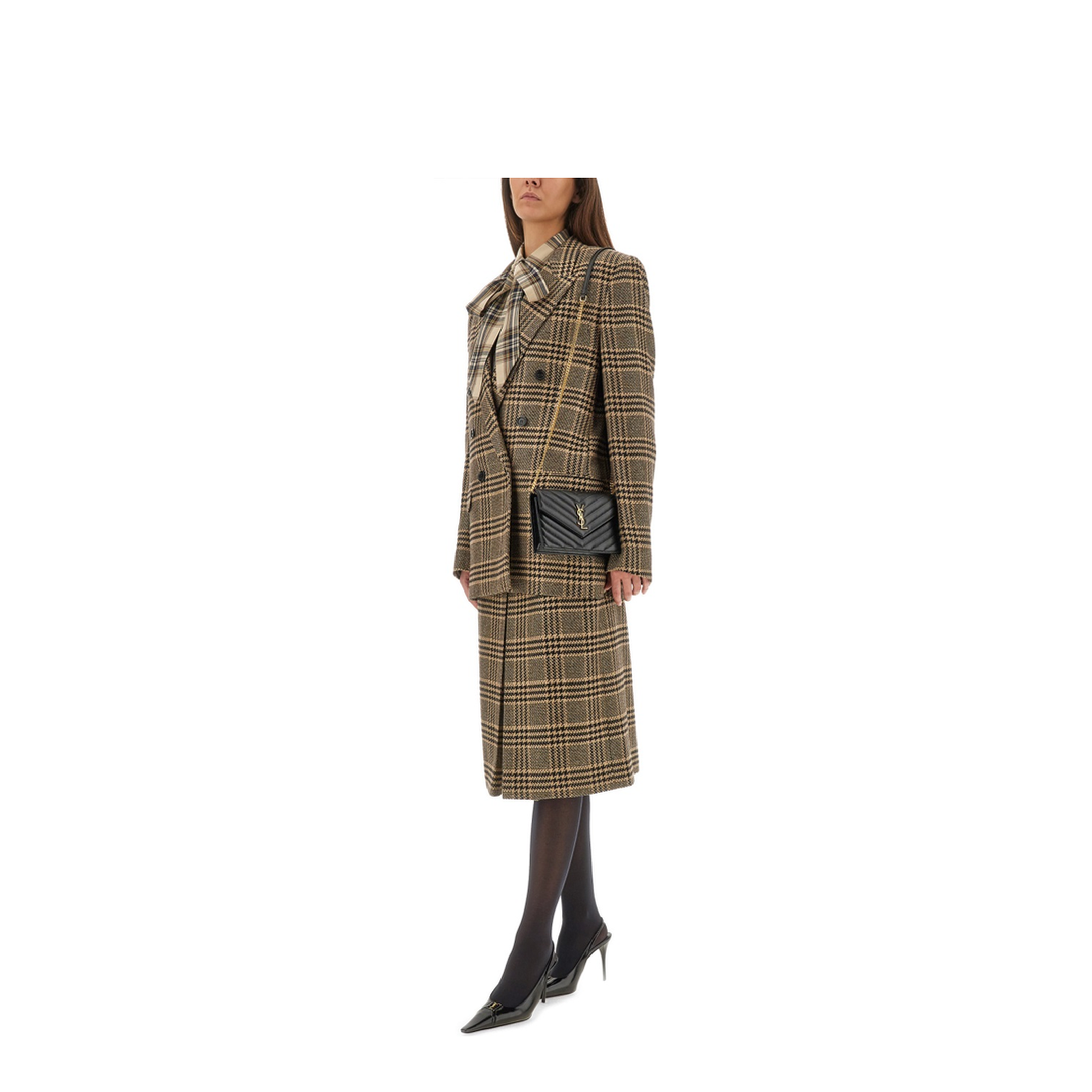 Jacket in Prince of Wales Silk and Cashmere in Black - Image 2