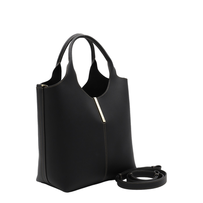 Small Calf Leather Tote - Black - Image 3