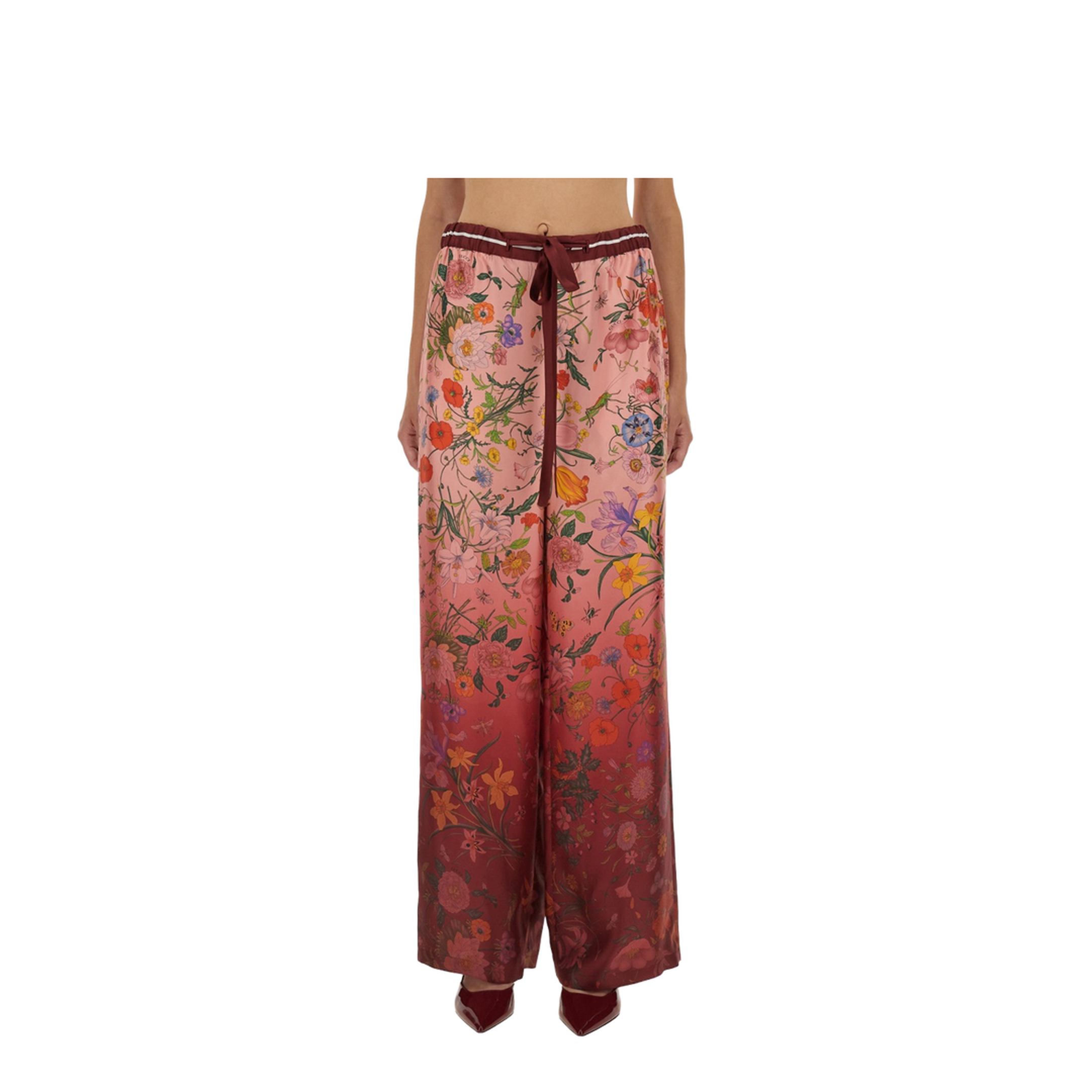 Printed Silk Pants in Pink and Rosso Ancora Red - Image 1