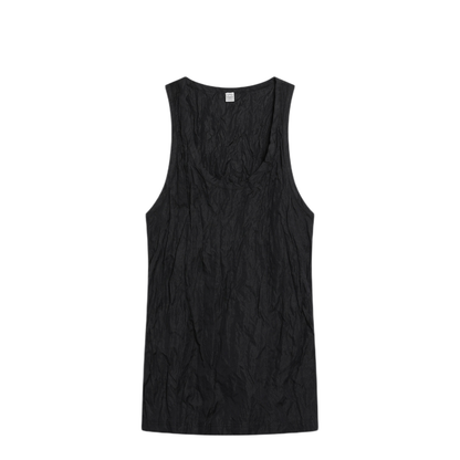 Black Crinkled Cotton Tank Top - Image 1