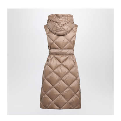 Camel Belted Sleeveless Down Jacket - Image 2