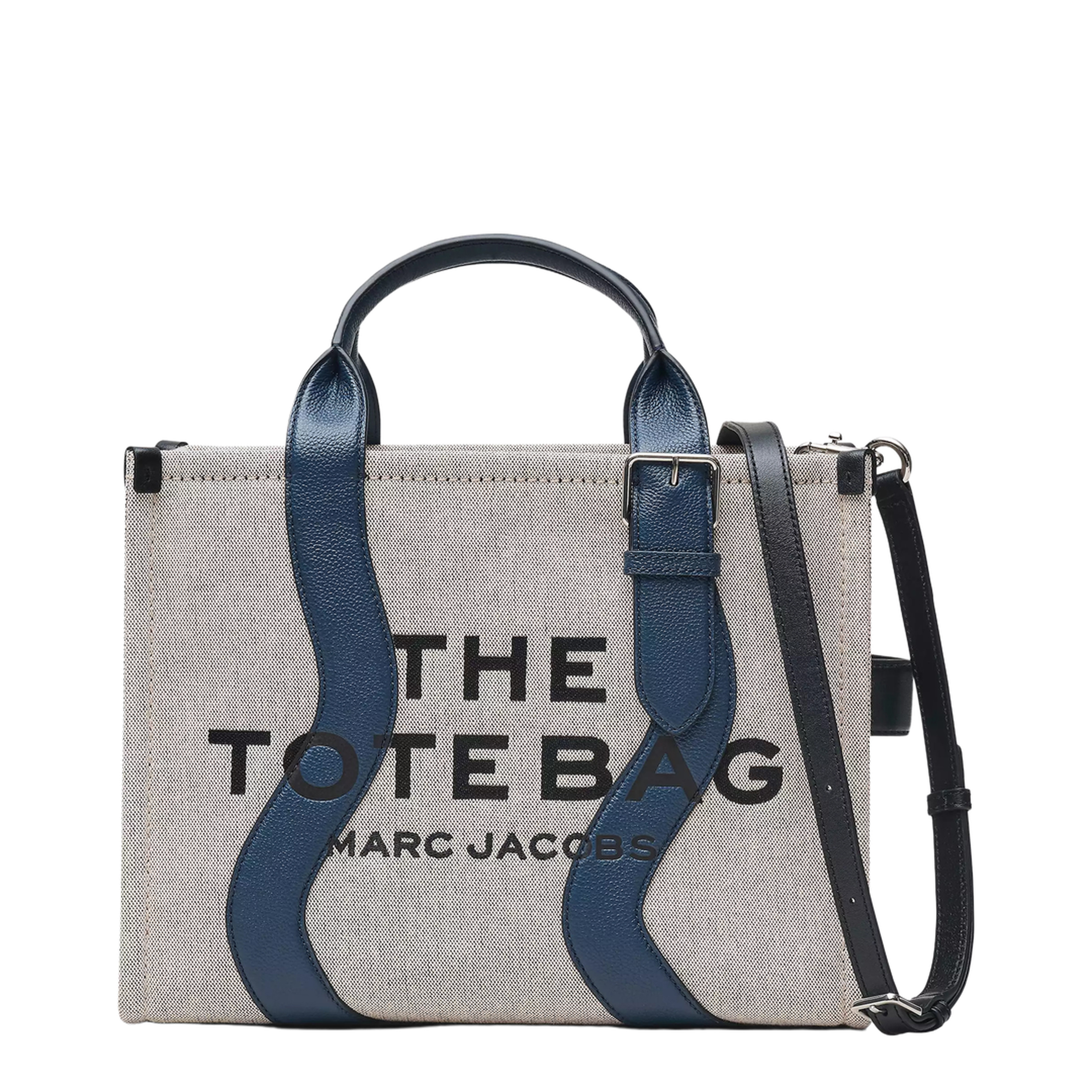 The Wavy Canvas Medium Tote Bag - Ivory/Navy - Image 1
