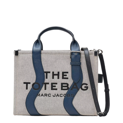 The Wavy Canvas Medium Tote Bag - Ivory/Navy - Image 1