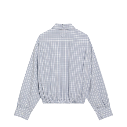 Cropped Check-Pattern Shirt in White/Light Blue - Image 2