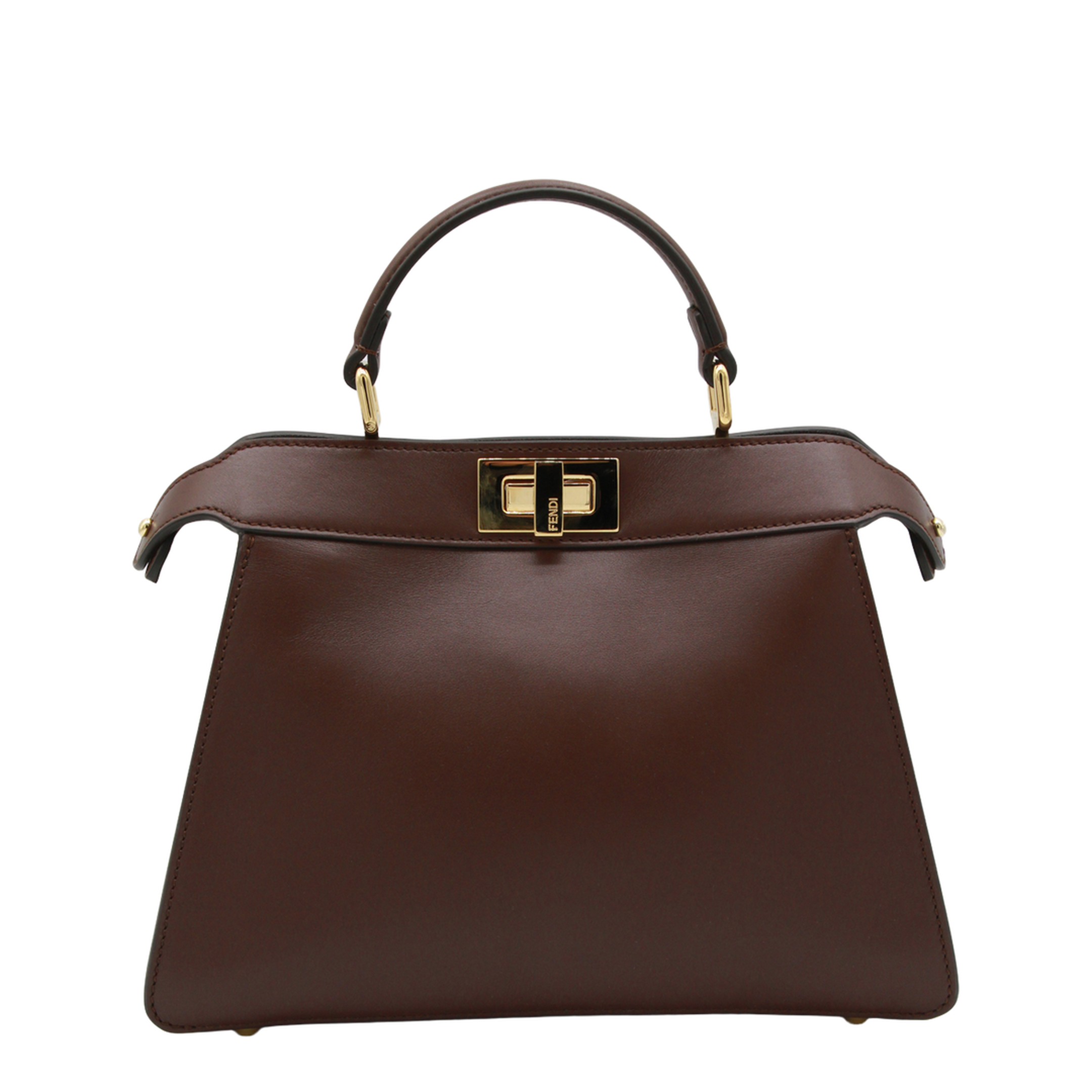 Peekaboo ISeeU Small Calf Leather Top Handle Bag - Mahogany Brown - Image 6