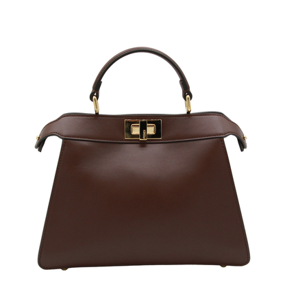 Peekaboo ISeeU Small Calf Leather Top Handle Bag - Mahogany Brown - Image 6