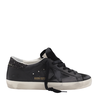 Super-Star in Black Nappa with Black Star and Glitter Heel Tab - Image 2