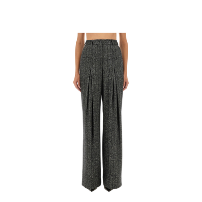 Wide Dark Grey Striped Trousers - Image 1
