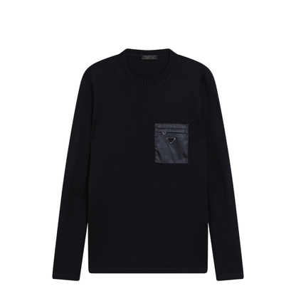 Blue Wool Sweater with Re-Nylon Pocket - Image 1