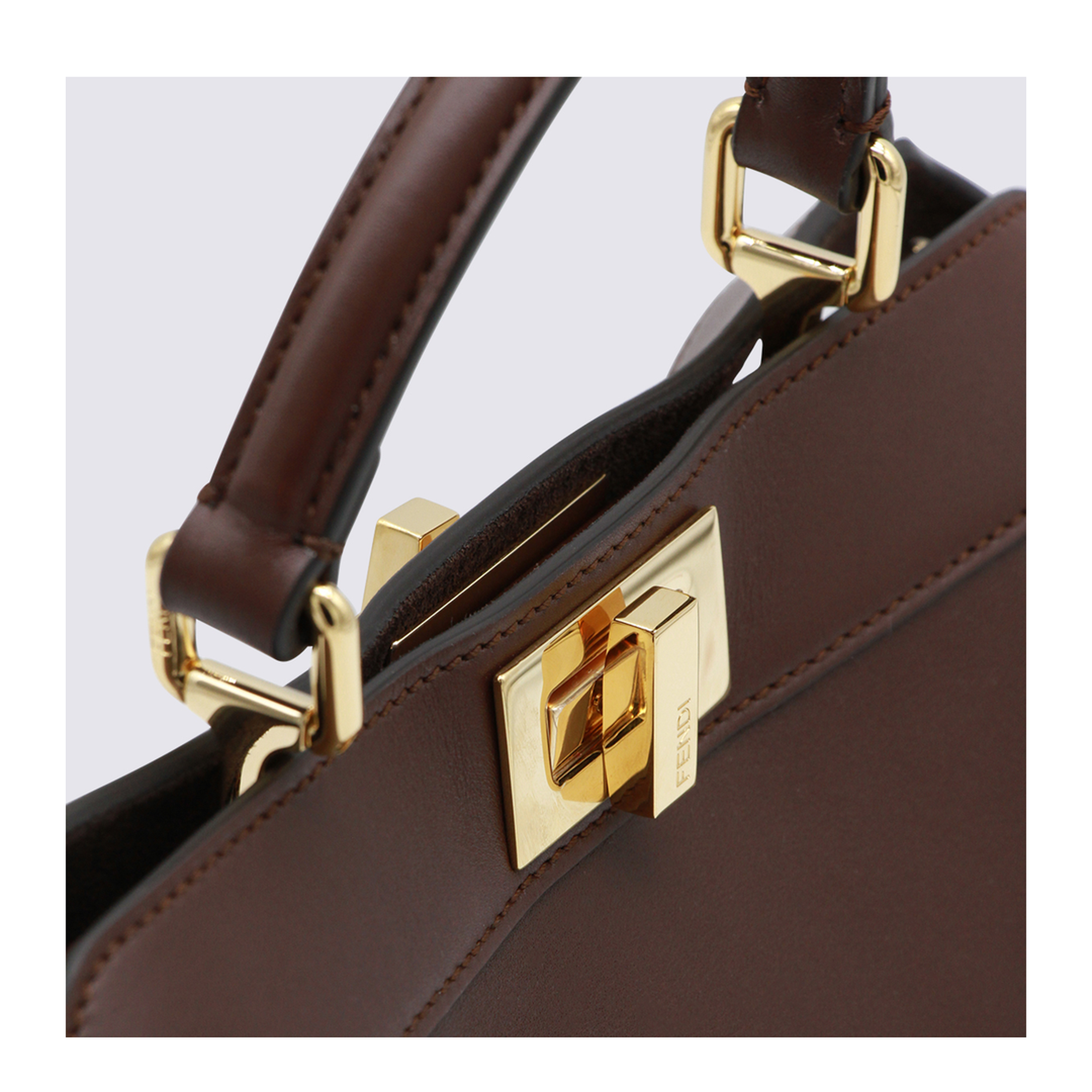 Peekaboo ISeeU Small Calf Leather Top Handle Bag - Mahogany Brown - Image 8