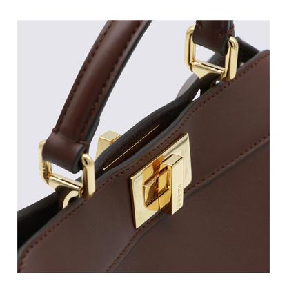 Peekaboo ISeeU Small Calf Leather Top Handle Bag - Mahogany Brown - Image 8