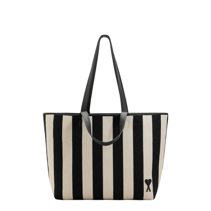 Ami de Coeur Medium Cotton Canvas Shopping Tote - WHITE CREAM/BLACK - Image 5