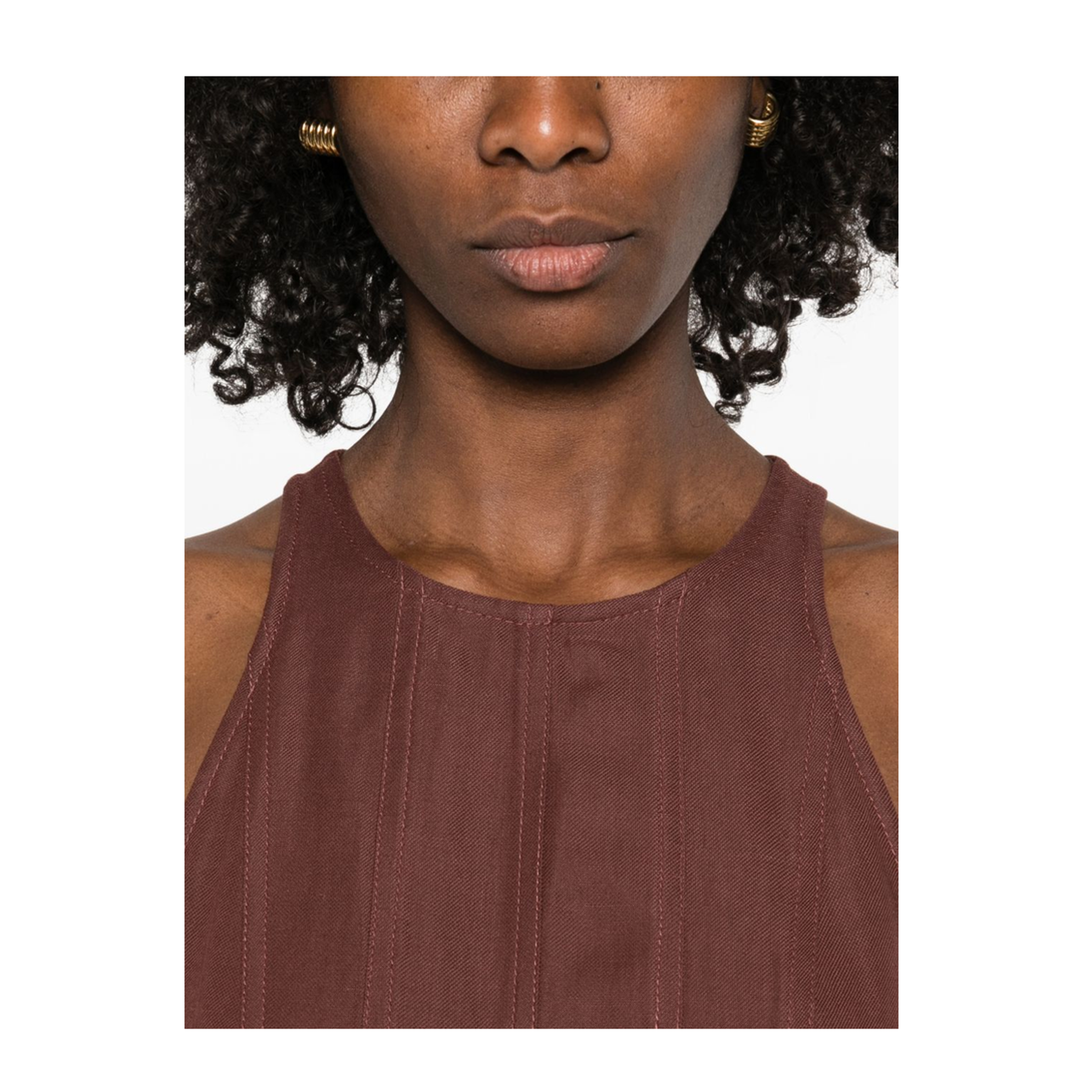 Sleeveless Panelled Midi Dress Brown - Image 5