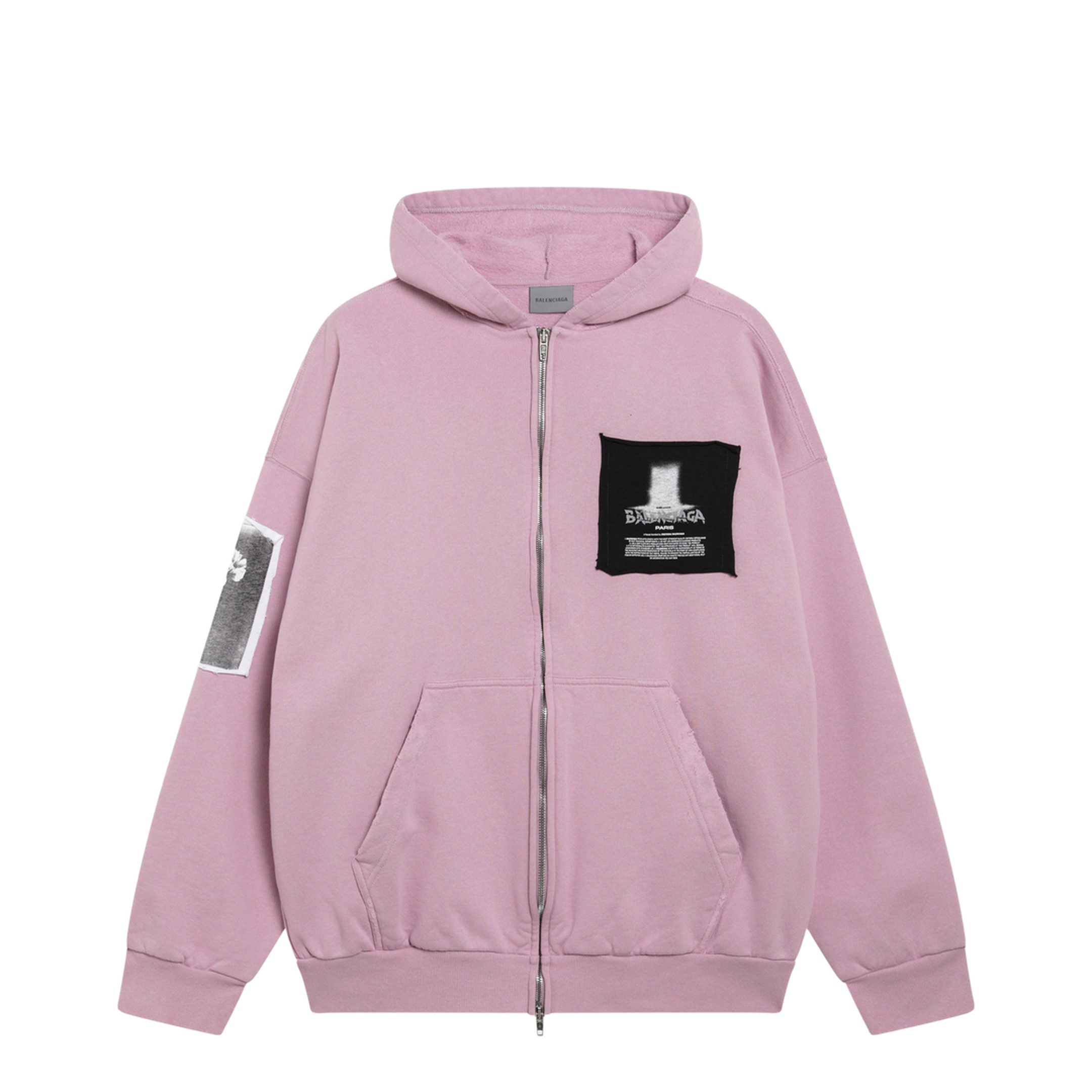Antique Pink Cotton Jersey Zip-Up Hoodie - Image 1