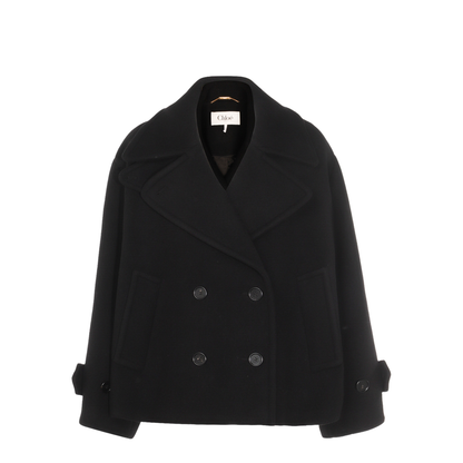 Oversized Wool Short Coat - Black - Image 1