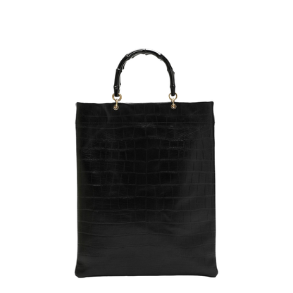 Black Leather Medium Shopping Bag - Image 3