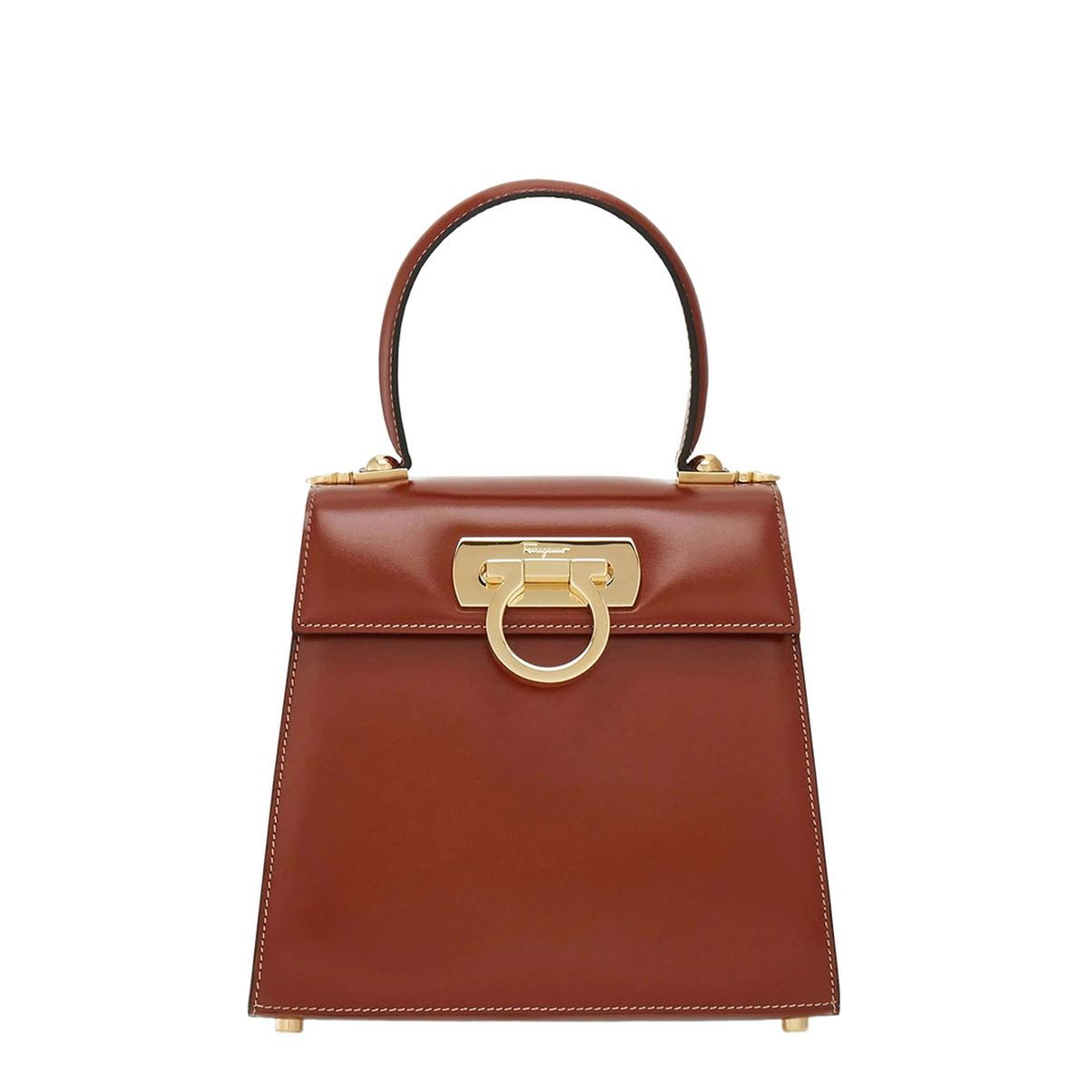 Iconic Top Handle Small Calf Leather Bag - Brown - Image 1