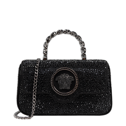 La Medusa Crystal-Embellished Satin Mini Bag - Black - Image 1