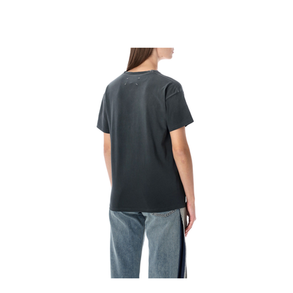 Black Washed-Out Cotton T-Shirt with Reverse Logo - Image 2