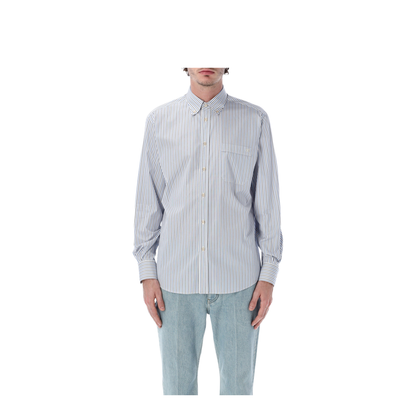 Blue Striped Cotton Long-Sleeve Shirt - Image 1