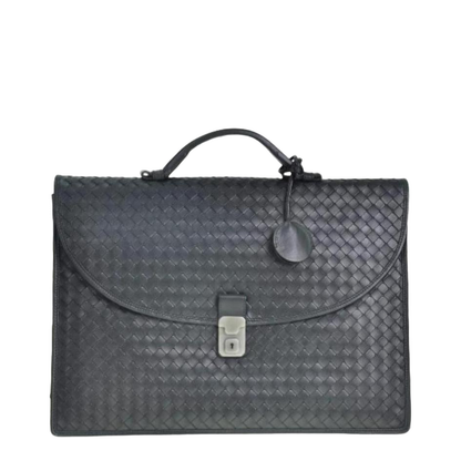 Intrecciato Leather Briefcase - Black - Image 1