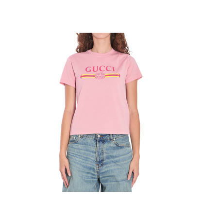 Cotton Jersey T-Shirt with Print in Pink - Image 1