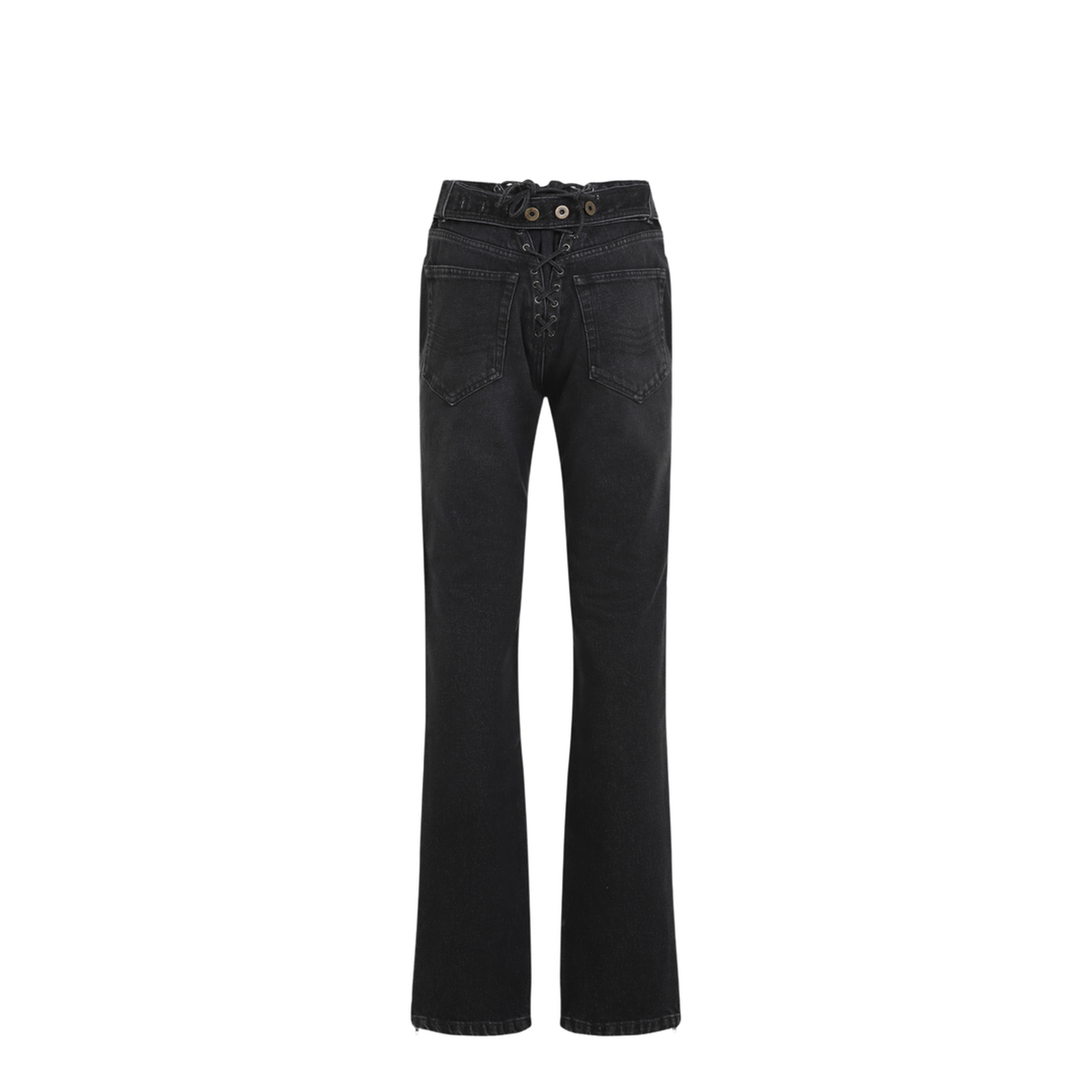 Denim Jeans With Lacing And Knee Bonding Detail - Image 4
