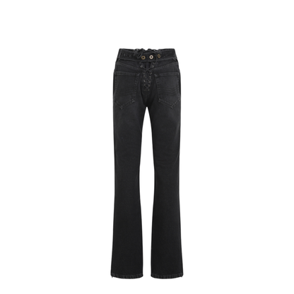 Denim Jeans With Lacing And Knee Bonding Detail - Image 4