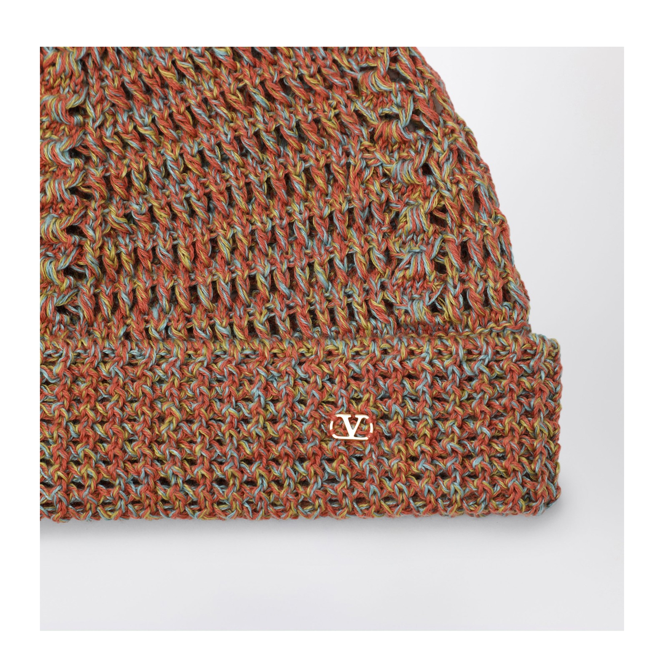 Multicolor Linen Blend Knitted Vlogo Signature Beanie Hat - Image 2
