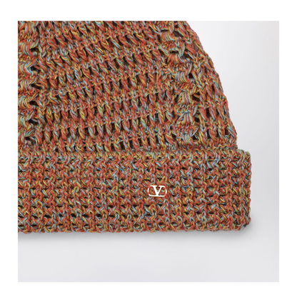 Multicolor Linen Blend Knitted Vlogo Signature Beanie Hat - Image 2