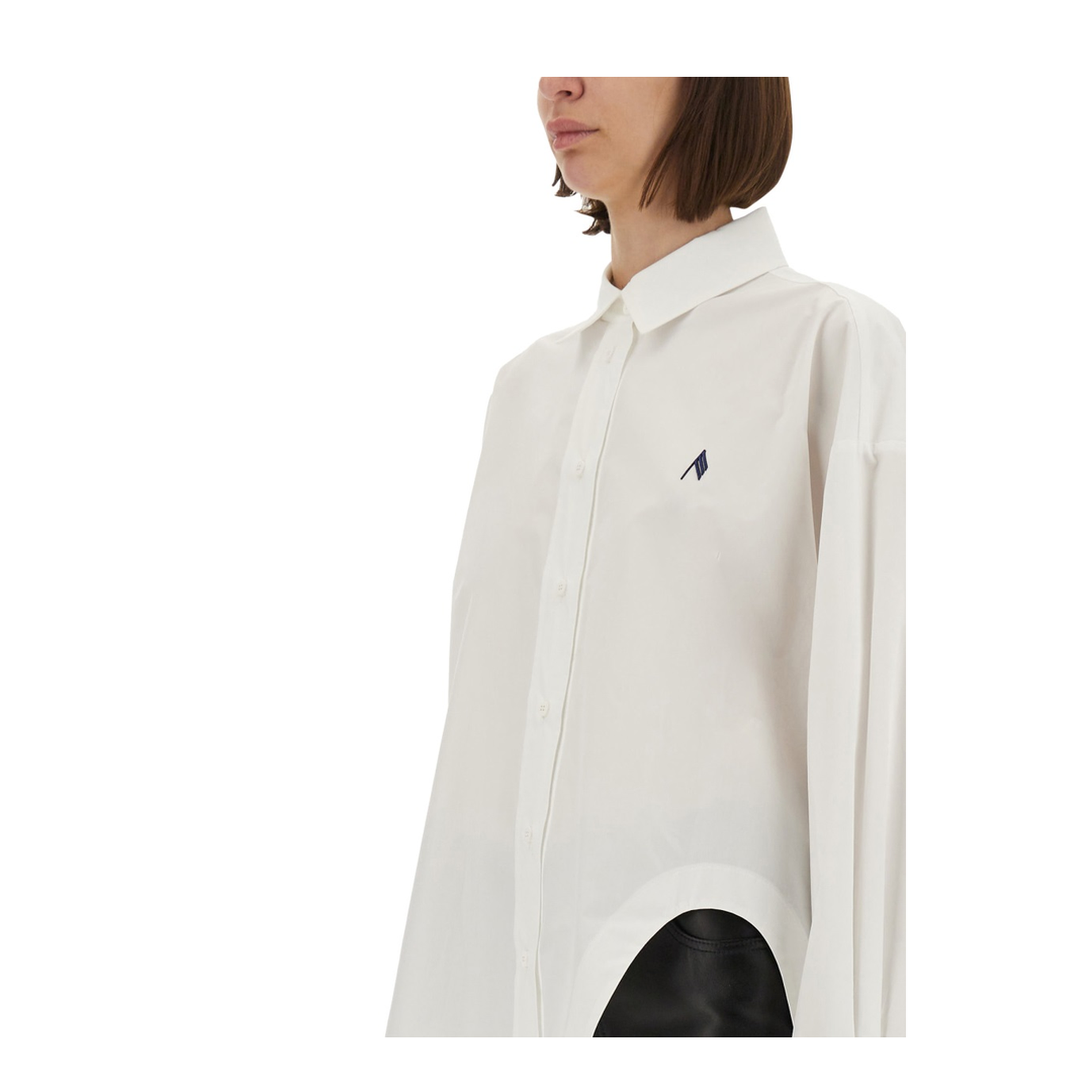 Shirt in White and Navy Blue Popeline - Image 4