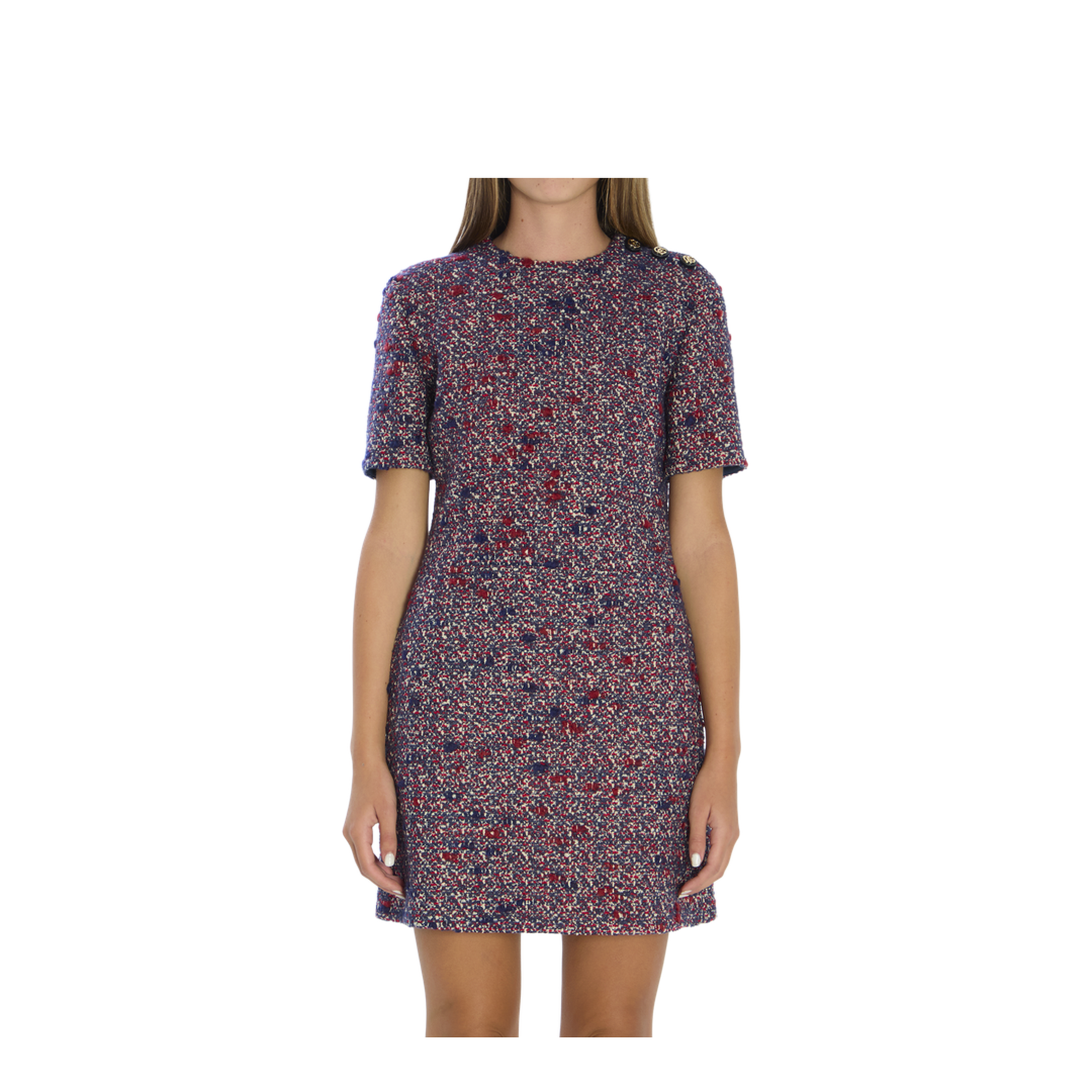 Wool Bouclé Dress in Red and Blue - Image 1